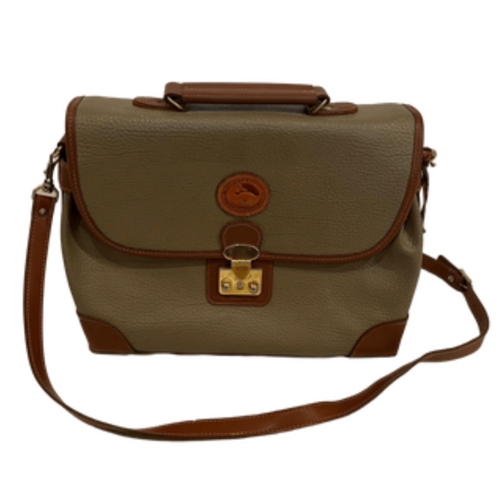 Dooney & Bourke Khaki and Brown Leather-Trim Messenger Bag